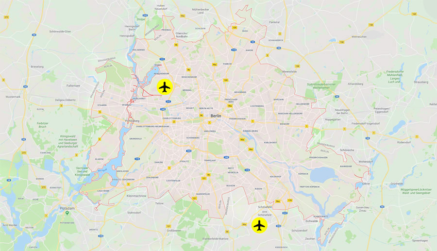 Ubicación de los aeropuertos de Berlín